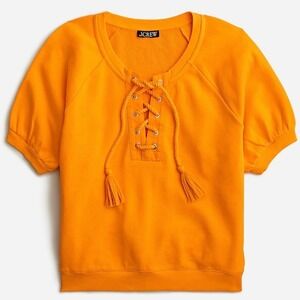 J.Crew Women's University Terry Short-Sleeve Lace-Up Shirt, Apricot (Sz S)‎